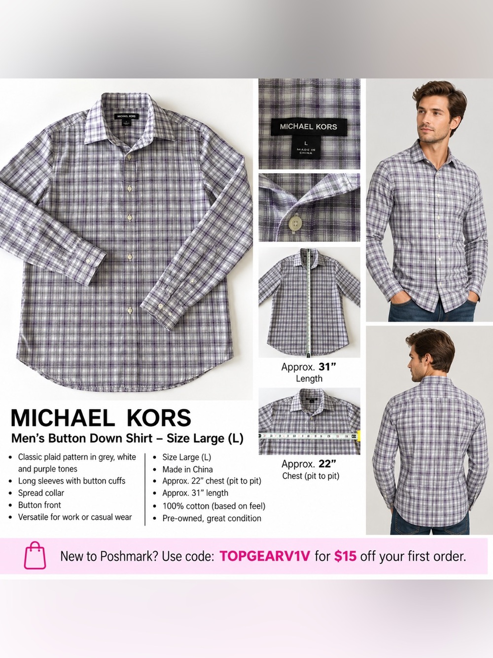 MICHAEL KORS
Men's Button Down Shirt - Size Large (L)
